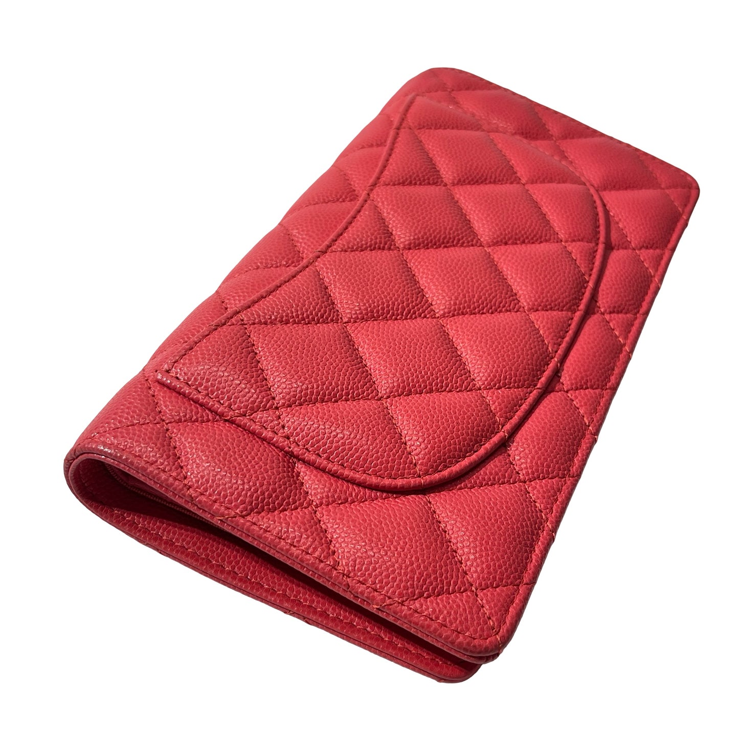 Used CHANEL Calfskin Leather Wallet Red GHW