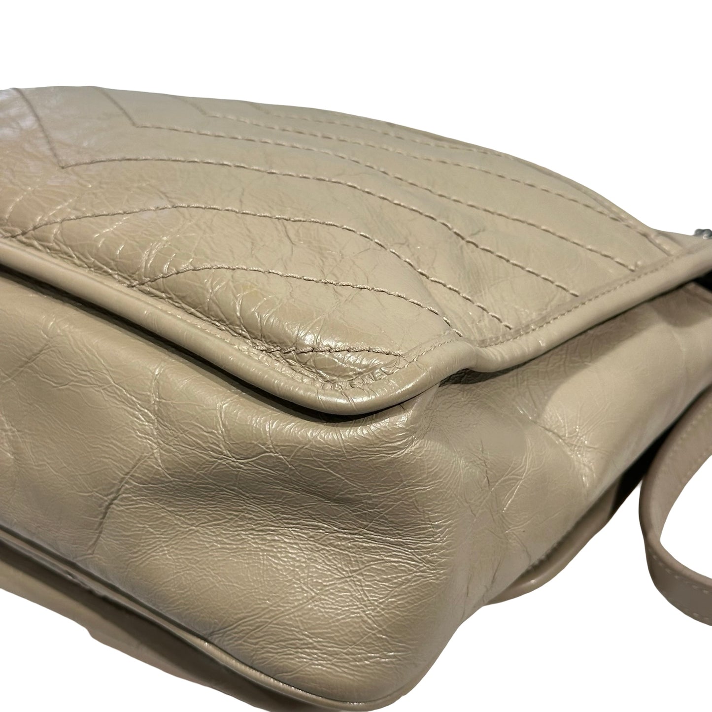 Used SAINT LAURENT Chevron Quilted Niki Chain Shoulder Bag Beige