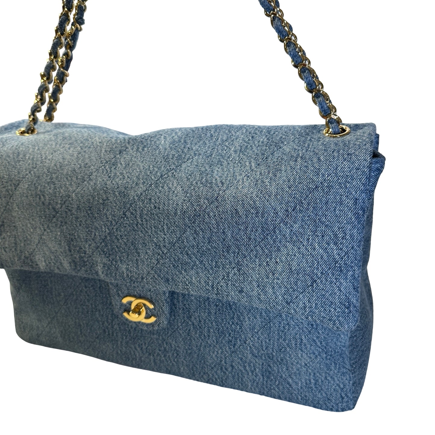 Used CHANEL Denim Classic Flap Chain Shoulder Bag Blue GHW