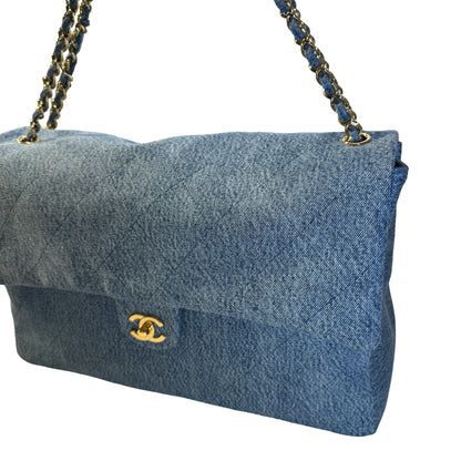 Used CHANEL Denim Classic Flap Chain Shoulder Bag Blue GHW