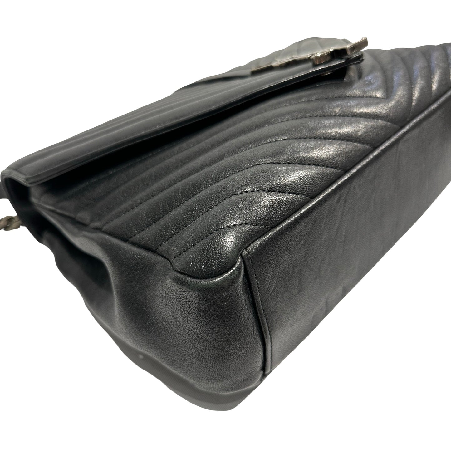 Used SAINT LAURENT Lambskin Leather College medium Shoulder Bag Black PHW