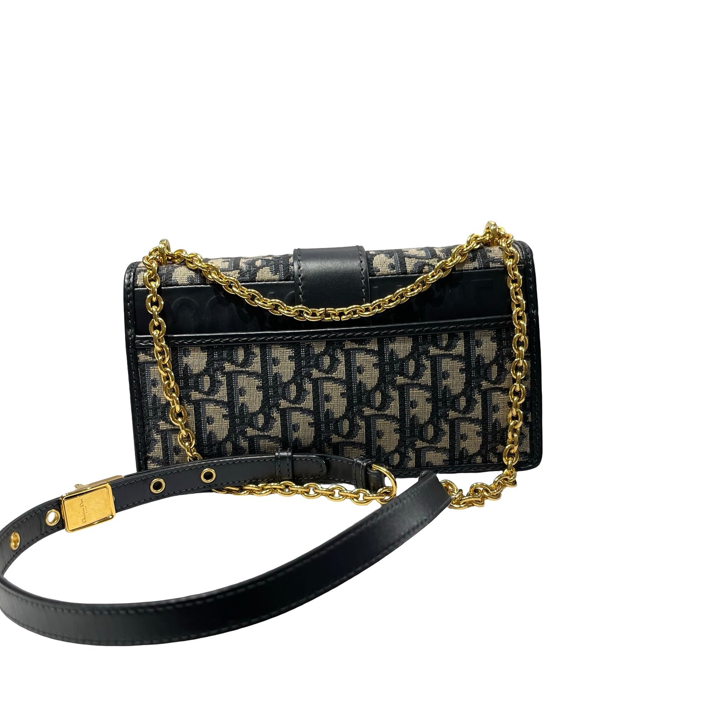 Used DIOR Montaige East West Cross Body Bag Oblique Navy Blue GHW