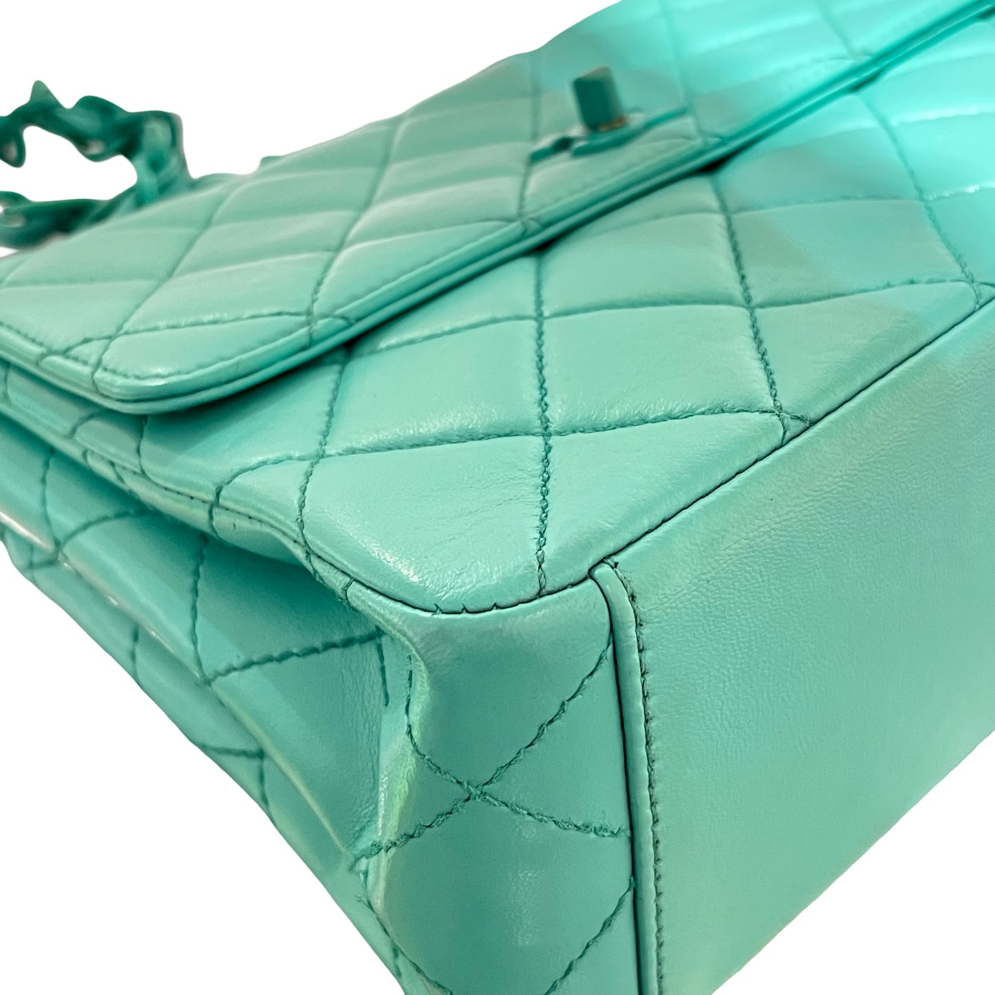 Used CHANEL Vintage flag Flat bag Green GHW