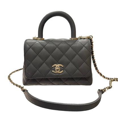New CHANEL Calfskin Leather Mini coco handle Shoulder Bag GHW Black
