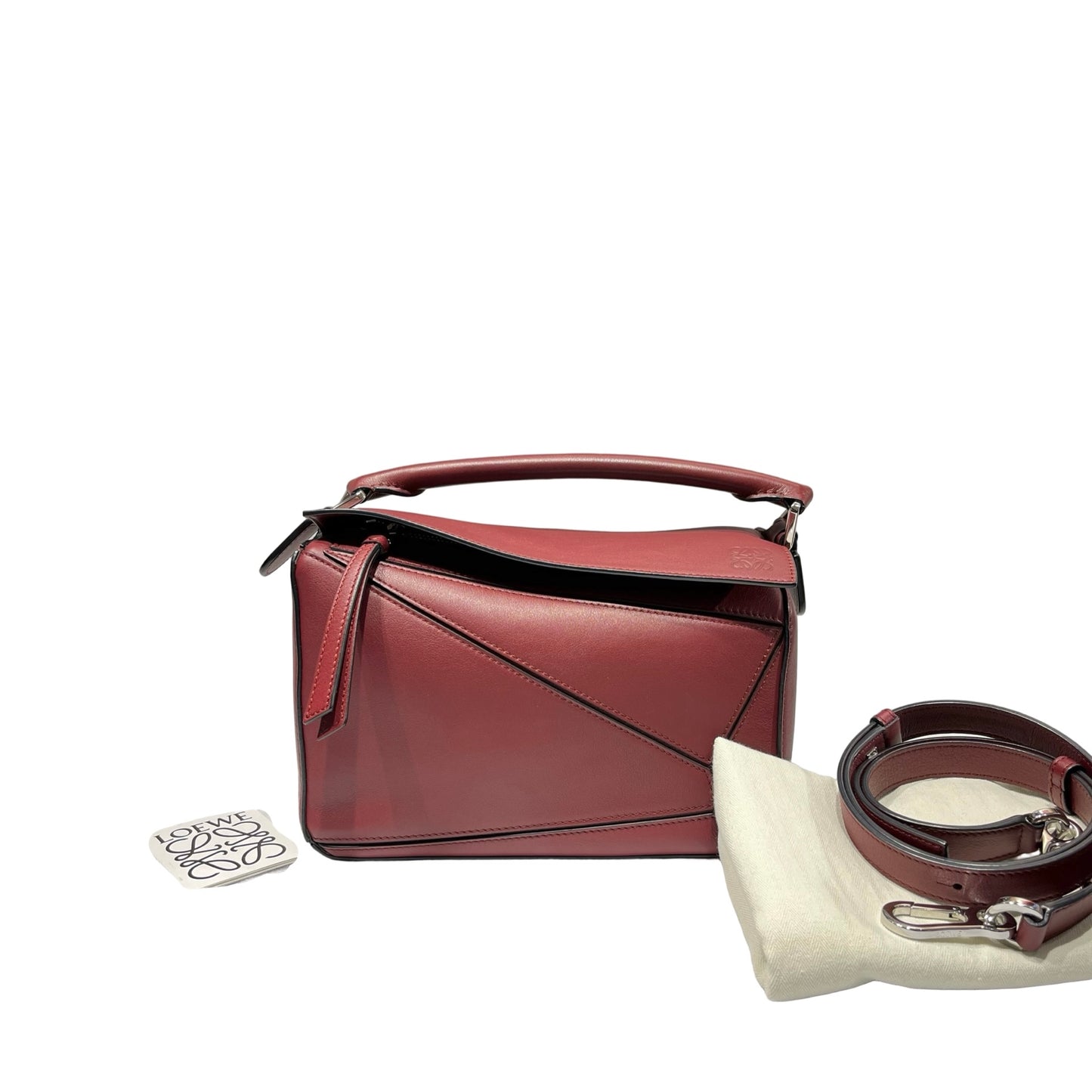 Used LOEWE Calfskin Leather Puzzle Cross Body Bag Red PHW