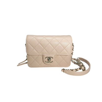 Used CHANEL Quilted Caviar Flap Bag Chain Shoulder Bag Beige