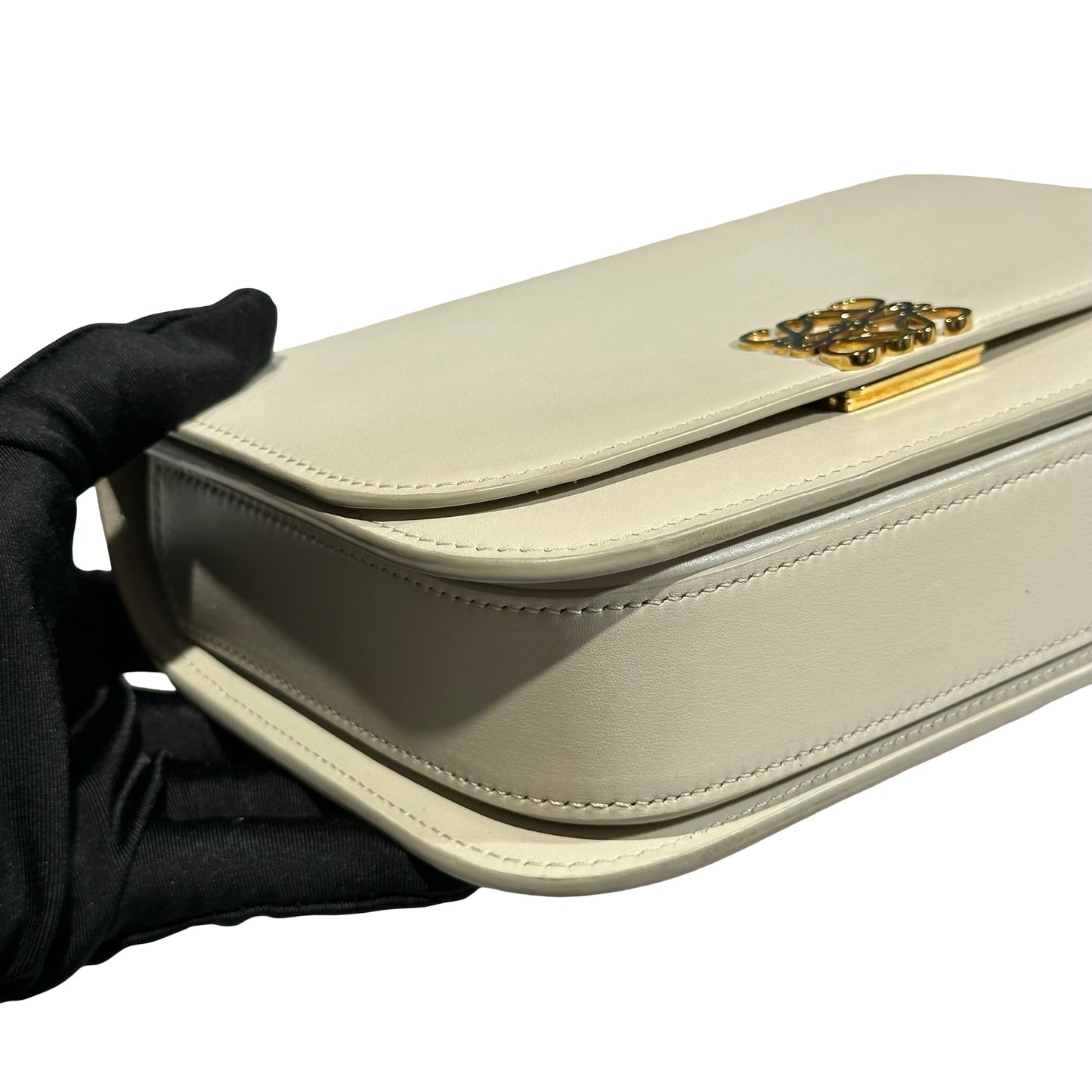 Used LOEWE Calfskin Leather Cross Body Bag White GHW