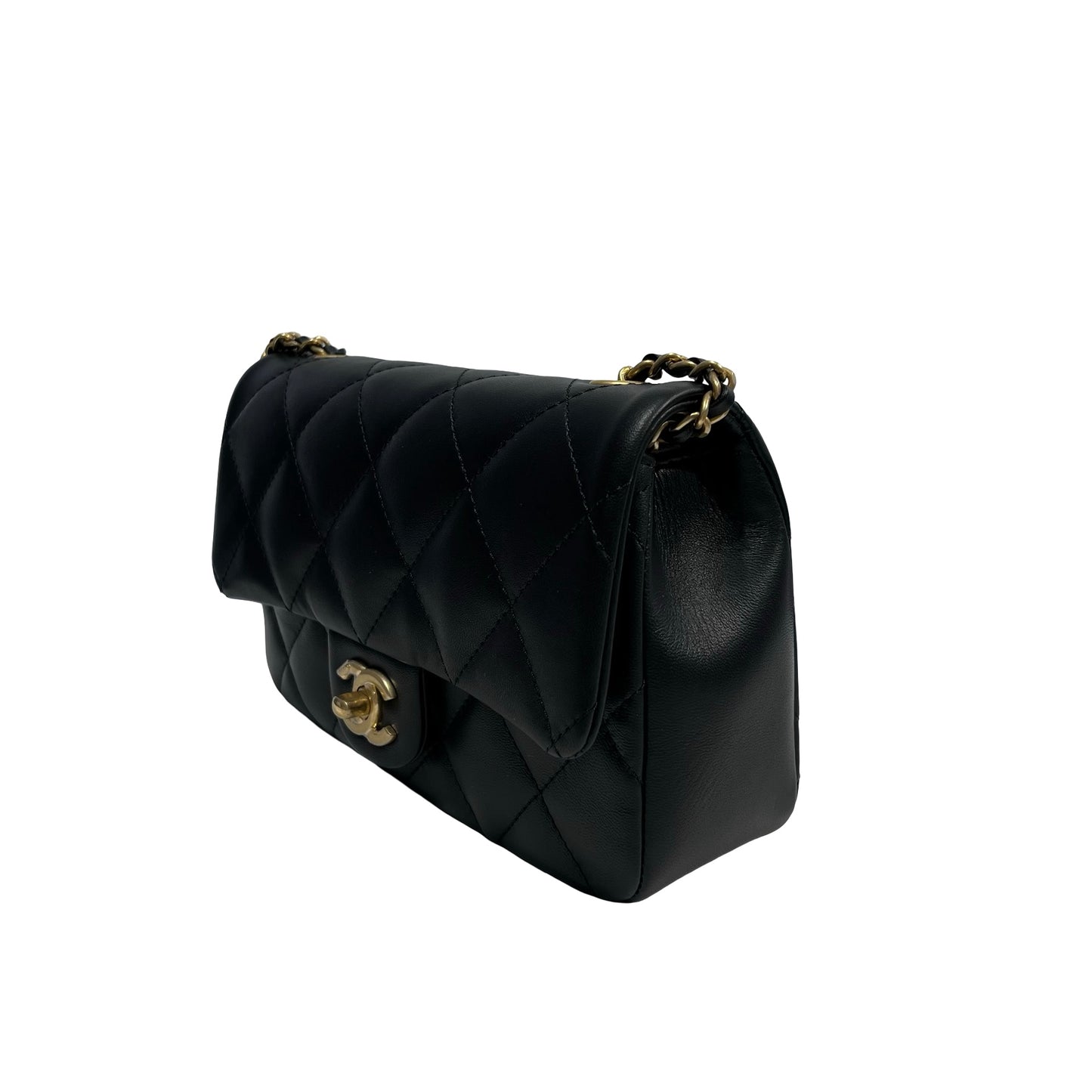 Used CHANEL Quilted Lambskin Mini Flap Bag Chain Shoulder Bag Black GHW
