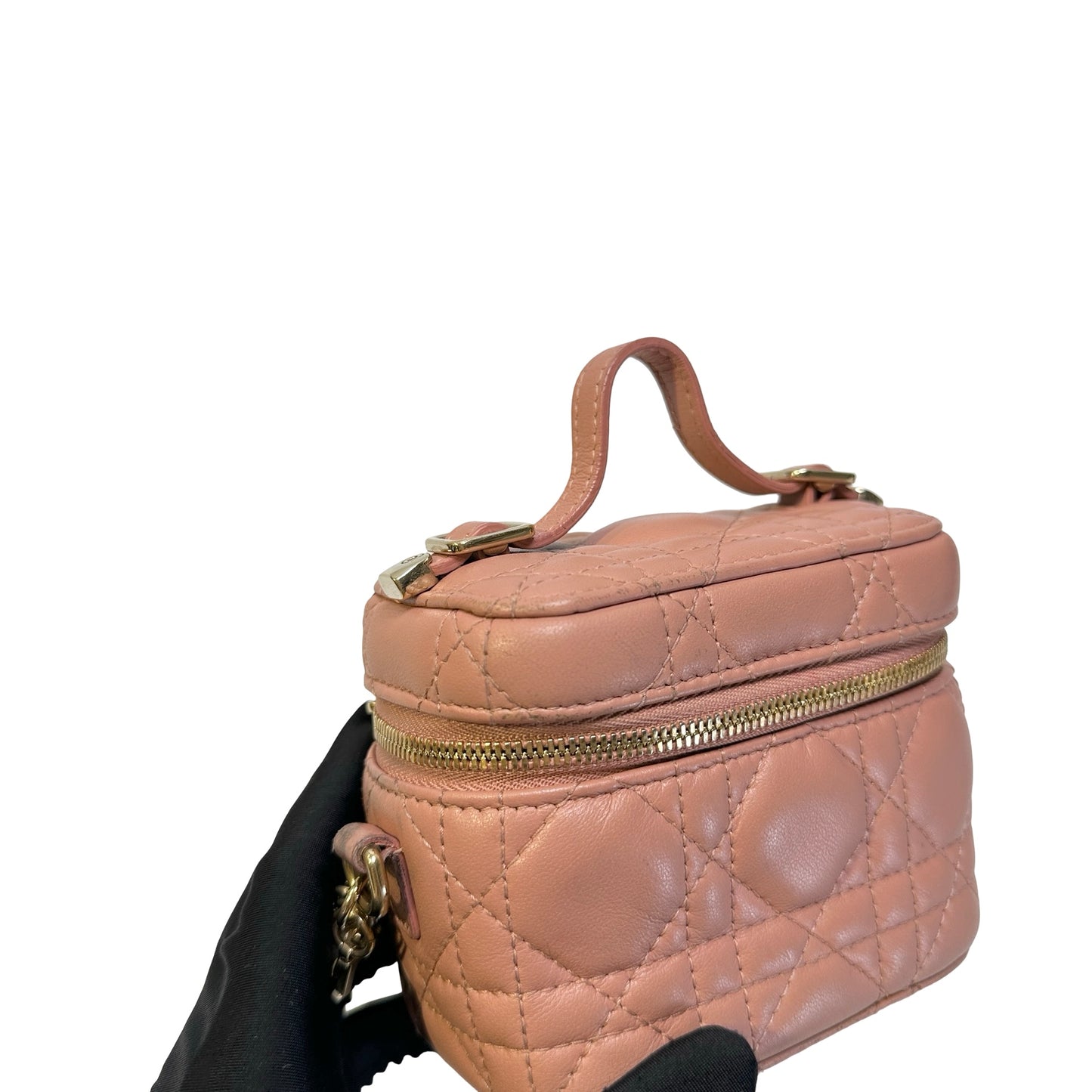 Used DIOR Cannage Cannage Vanity case Pink，GHW