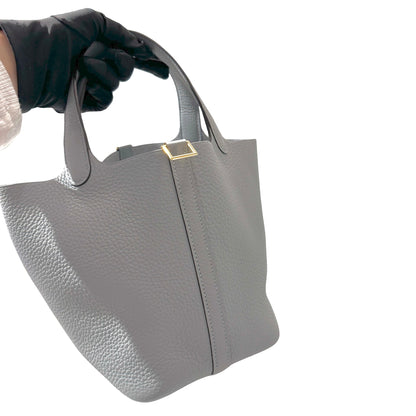 Used HERMÈS Clemence leather Picotin 18 Bucket Bag po gris pantin GHW