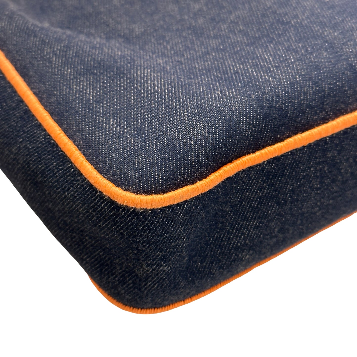 Used FENDI Denim BAEEGUETTE LARGE Shoulder Bag Navy Blue Orange