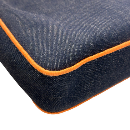 Used FENDI Denim BAEEGUETTE LARGE Shoulder Bag Navy Blue Orange
