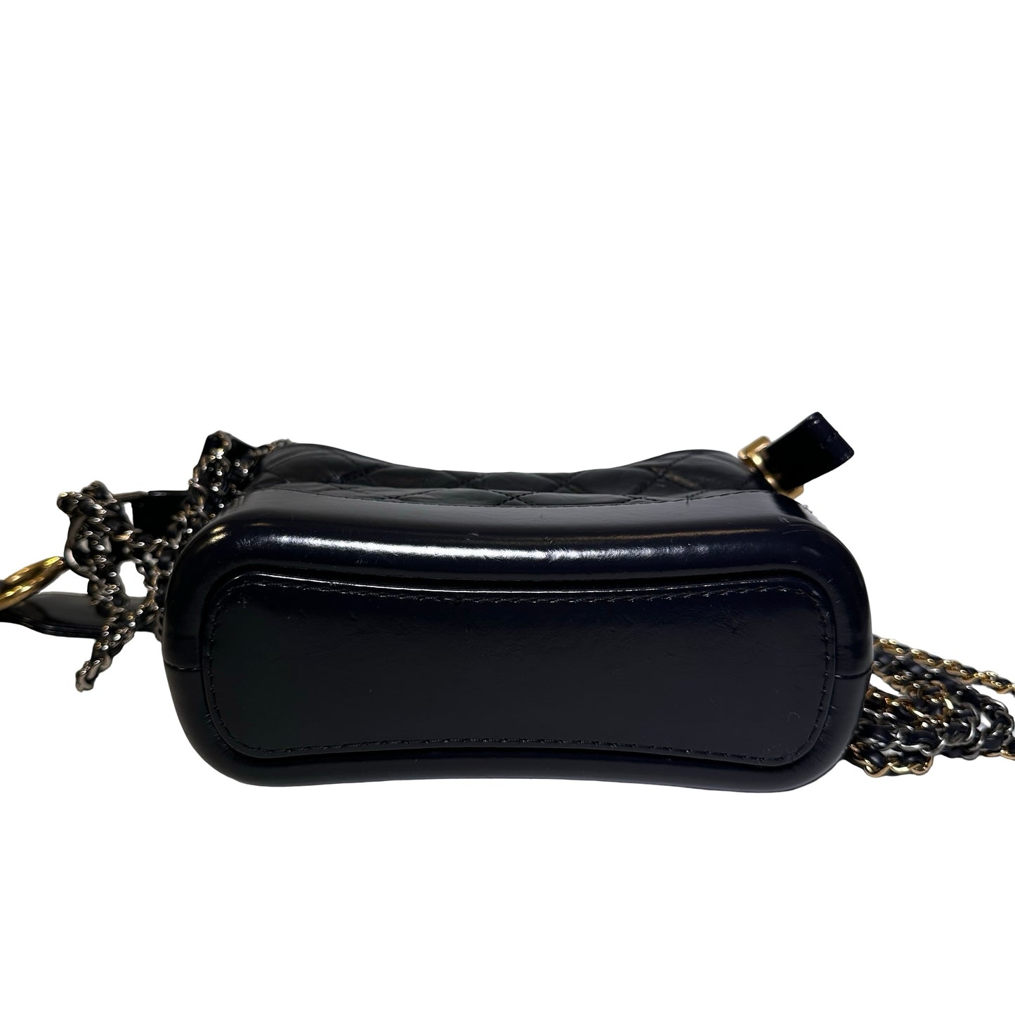 Used CHANEL Calfskin Leather Chain Shoulder Bag Navy Blue GHW PHW