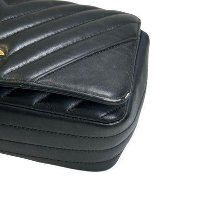 Used CHANEL Chevron Leather Chevron Flap Bag Chain Shoulder Bag Black Gold
