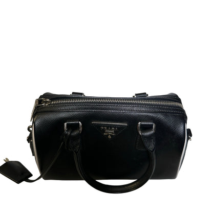 Used PRADA Lambskin Leather Small Top Handle Cross Body Bag PHW Black