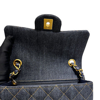 New Chanel Denim Blue Denim Mini Flap 20cm Cross Body Bag Navy GHW