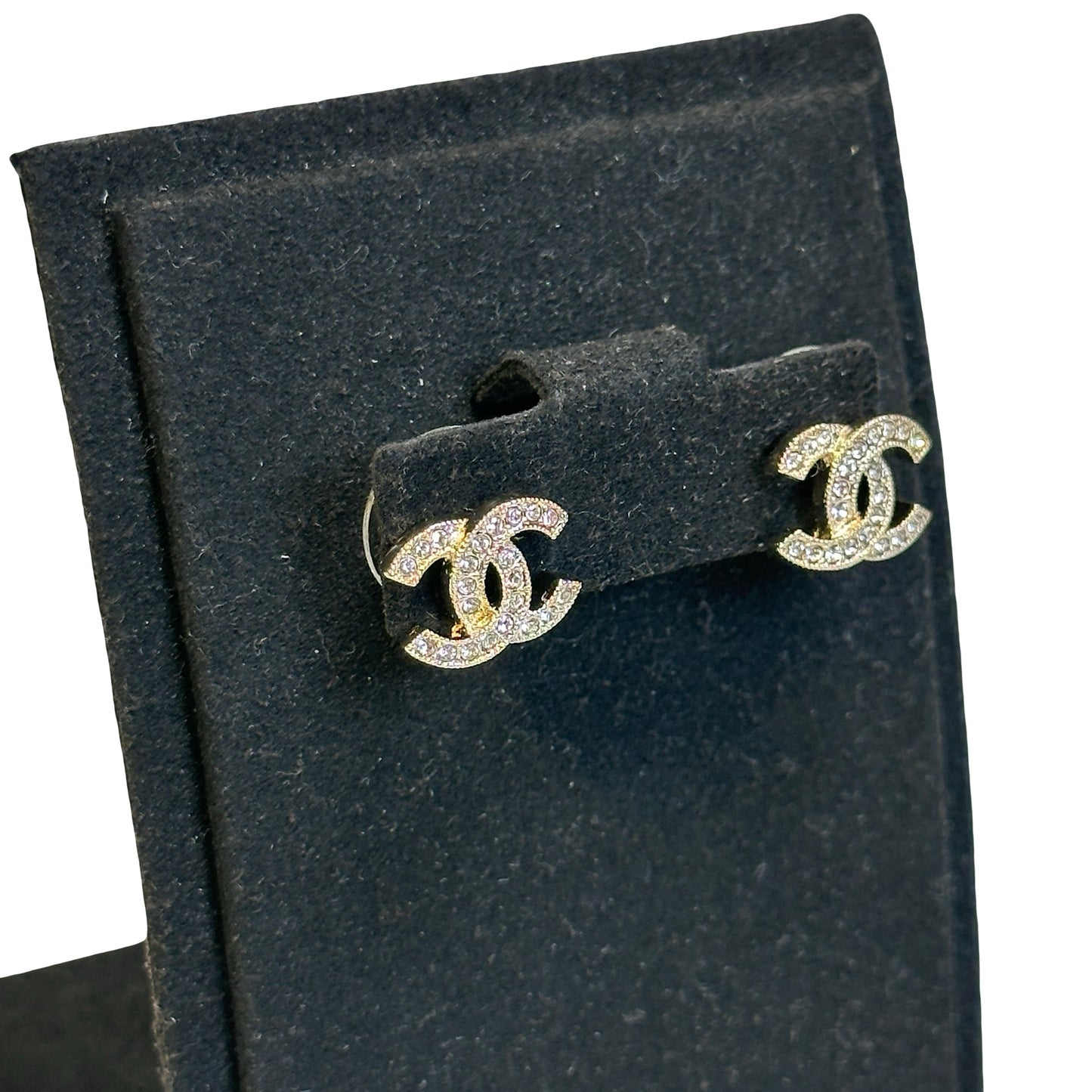 Brand New CHANEL CC Logo Crystal Earrings Silver