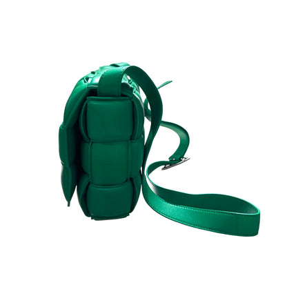 Used Bottega Veneta Calfskin Leather BV Cassette Camera Shoulder Bag Green PHW