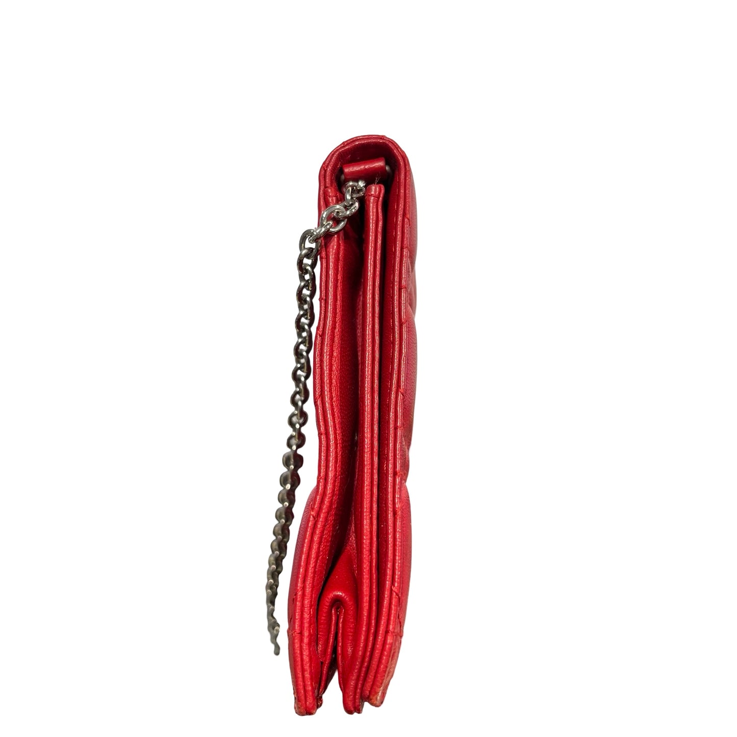 Used DIOR Cannage Lambskin Lady Dior Wallet on chain Red PHW