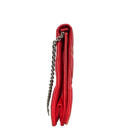 Used DIOR Cannage Lambskin Lady Dior Wallet on chain Red PHW
