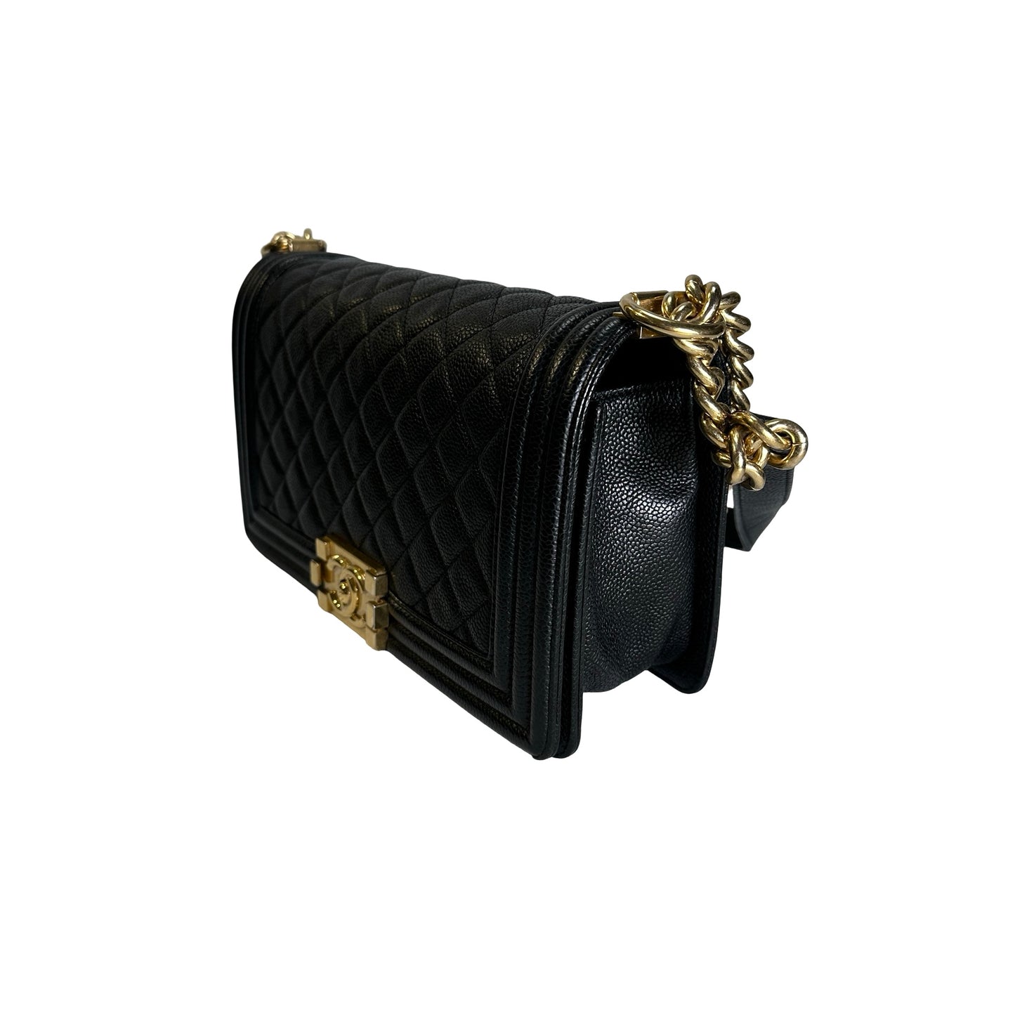 Used CHANEL Caviar Quilted Boy Chain Shoulder Bag Black