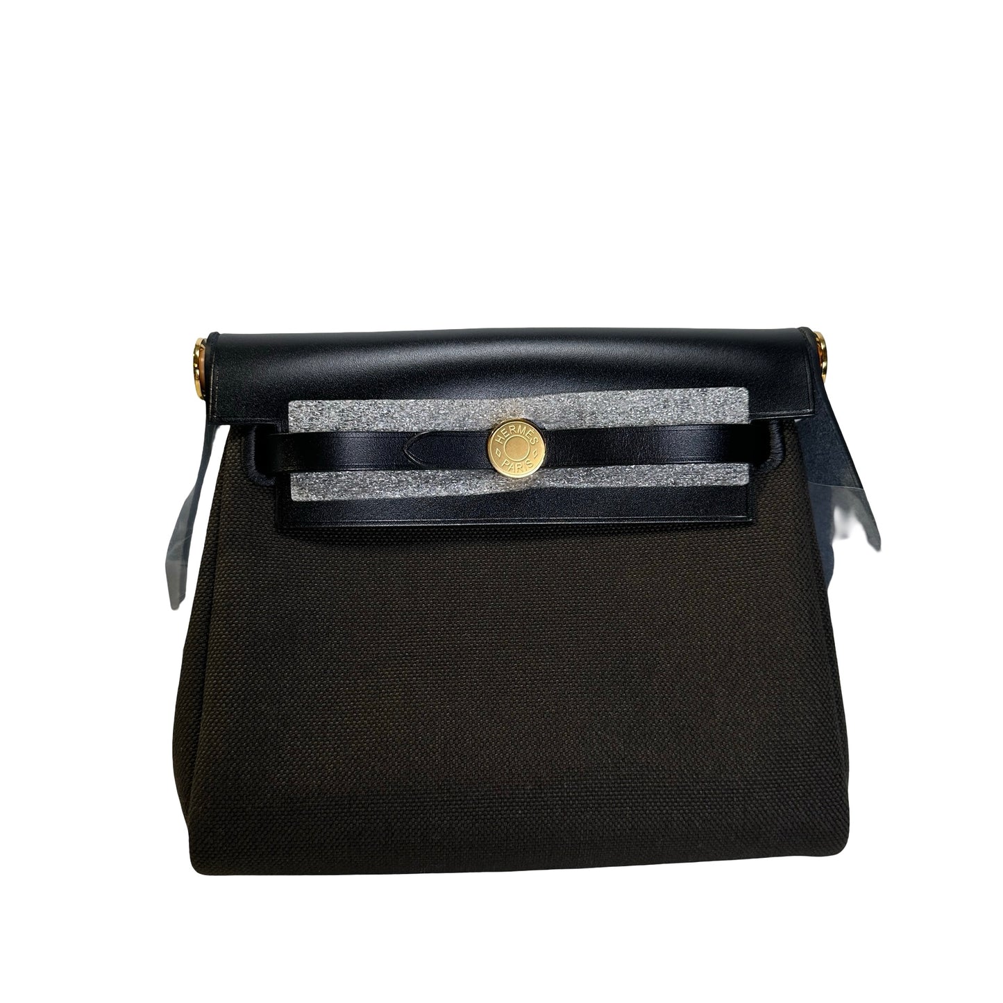 Brand New HERMES Canvas Leather Herbag Zip Shoulder Bag Black Gold