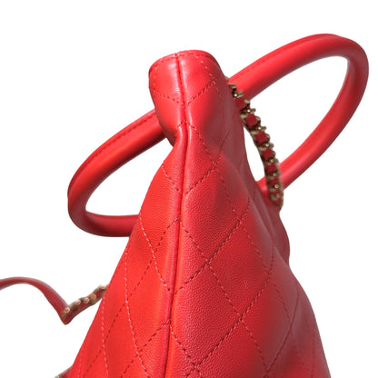 Used Chanel Lambskin Leather Bucket Bag Red PHW