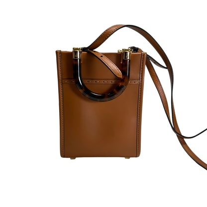 Used FENDI Leather Sunshine Shopper Mini Tote Bag Brown