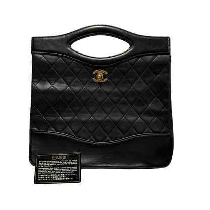 Used CHANEL Calfskin Leather Vintage 31 Handbag Black GHW