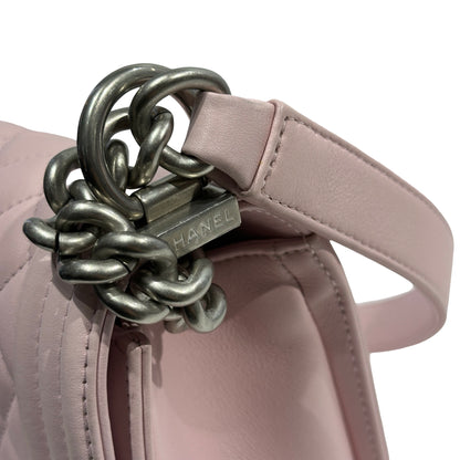 Used CHANEL Quilted Lambskin Boy Chanel Shoulder Bag Light Pink PHW