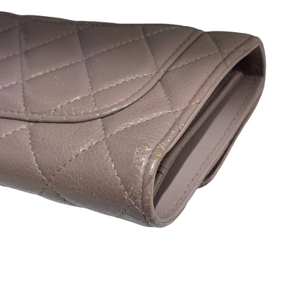 Used CHANEL Quilted Caviar Classic Long Flap Wallet Long wallet Beige Silver