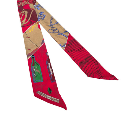 Used HERMES Silk Twilly Twilly Red Beige