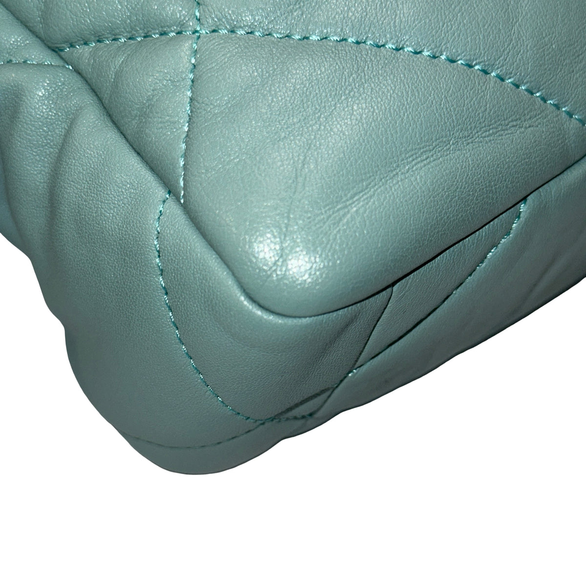 Used CHANEL Lambskin Quilted Chanel 19 Chain Shoulder Bag Light Blue Gold