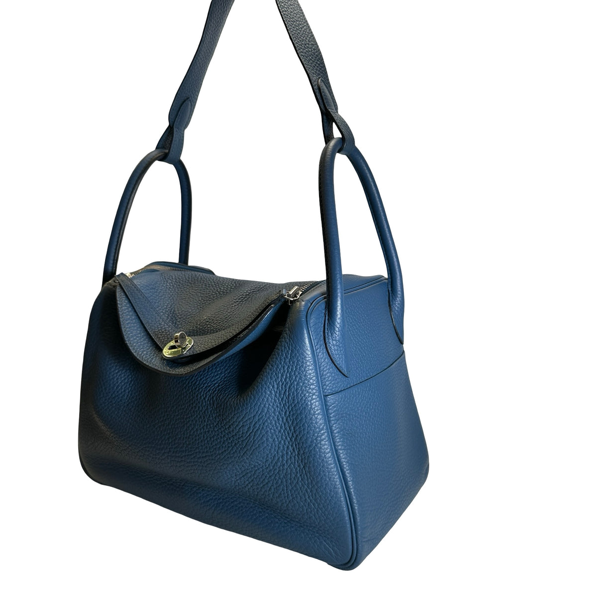 Used HERMES Leather Togo Lindy Handbag Blue PHW