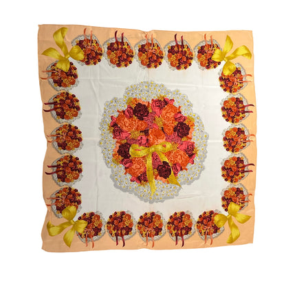 Used DIOR Silk/Satin Floral Scarf White Orange Yellow Scarf