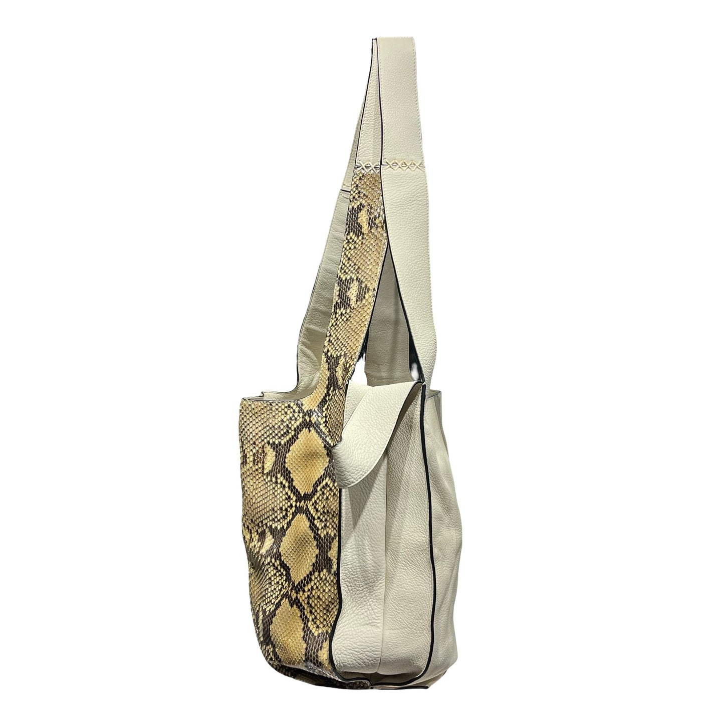 Used LOEWE Python Leather Calfskin Leather Python Hobo Bag Beige