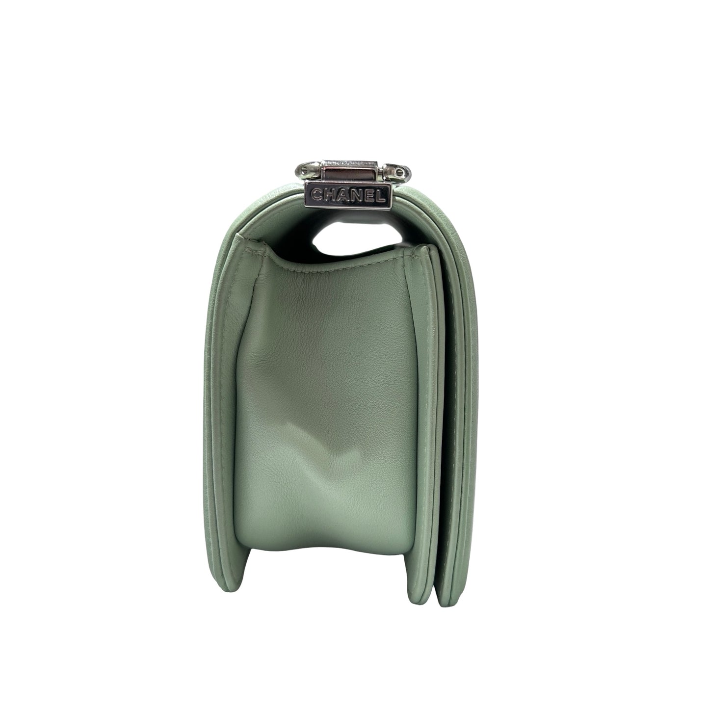 Used CHANEL Boy 20cm Cross Body Bag Green PHW