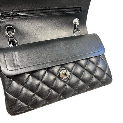 Used CHANEL Quilted Lambskin Classic Flap Chain shoulder bag Black Silver hardware