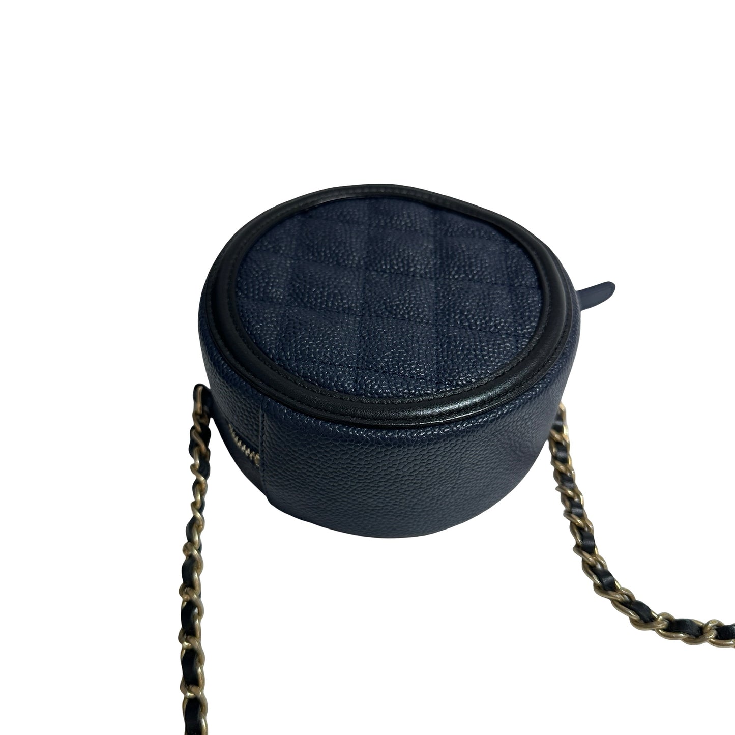 Used CHANEL Round Clutch with Chain Chain Shoulder Bag Navy Blue GHW