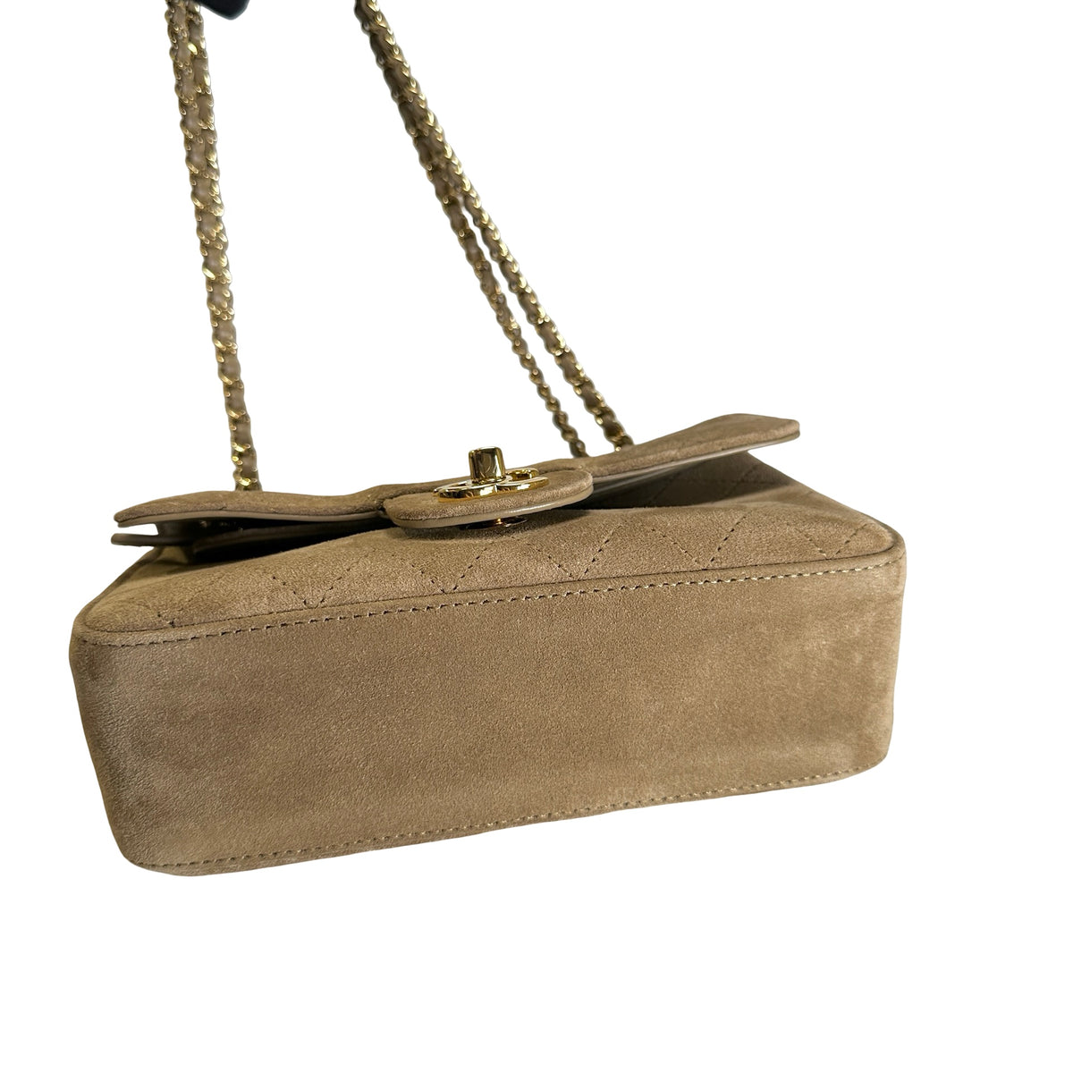 Brand New CHANEL Suede Classic Flap Shoulder Bag Beige GHW