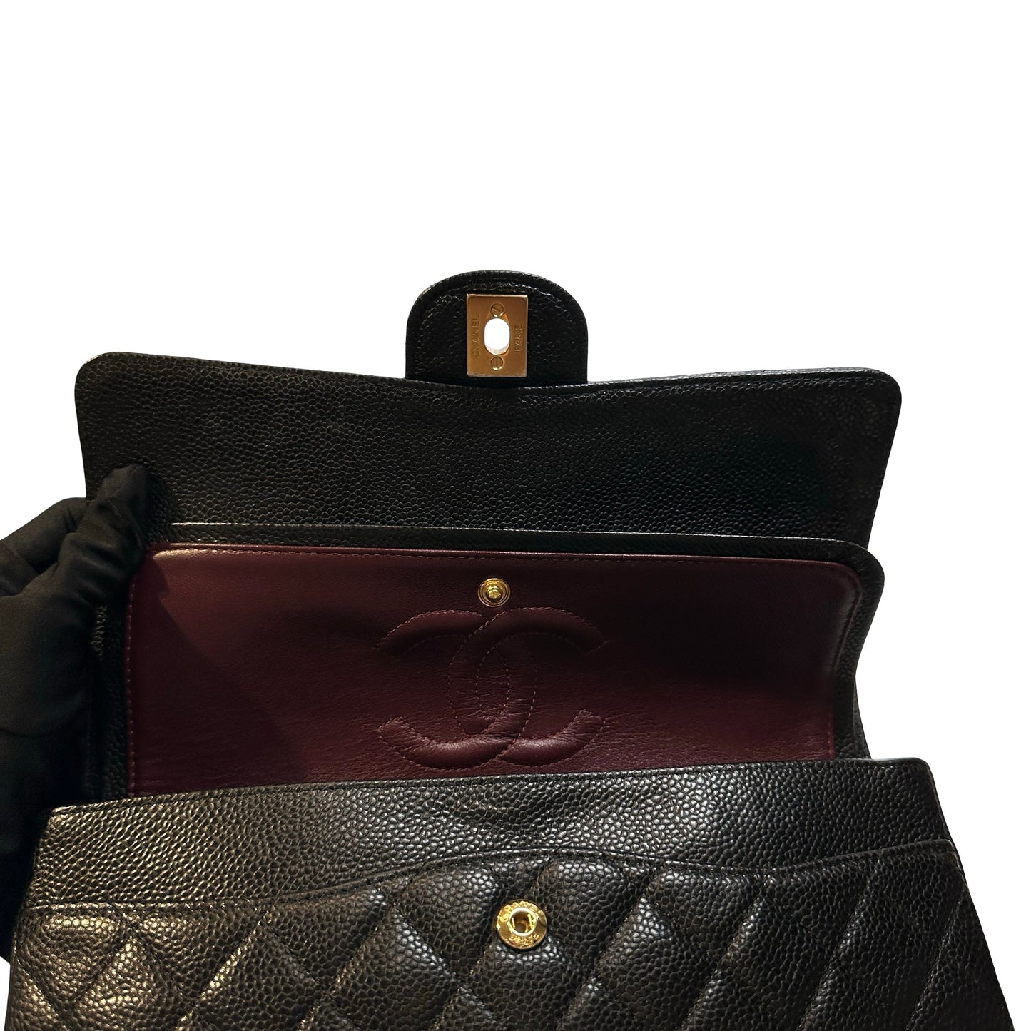 Used CHANEL Calfskin CF 25 Chain Shoulder Bag Black GHW
