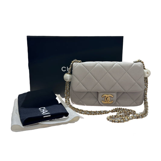 Used CHANEL Peal Crush Mini Flat 20cm Flat bag Grey GHW