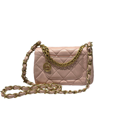 Unused CHANEL Flap Cross Body Bag Pink GHW
