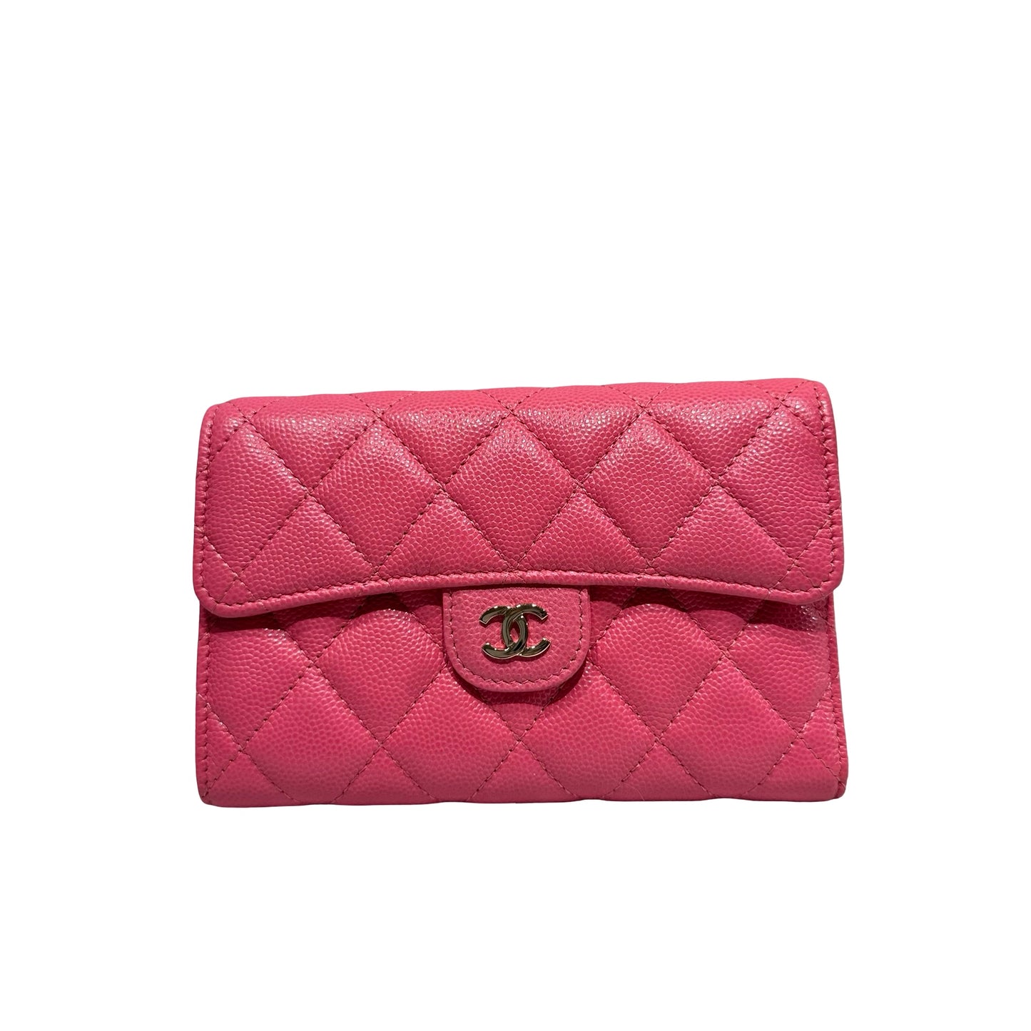 Used CHANEL Calfskin Leather Wallet Pink PHW