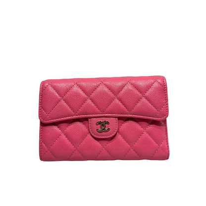 Used CHANEL Calfskin Leather Wallet Pink PHW