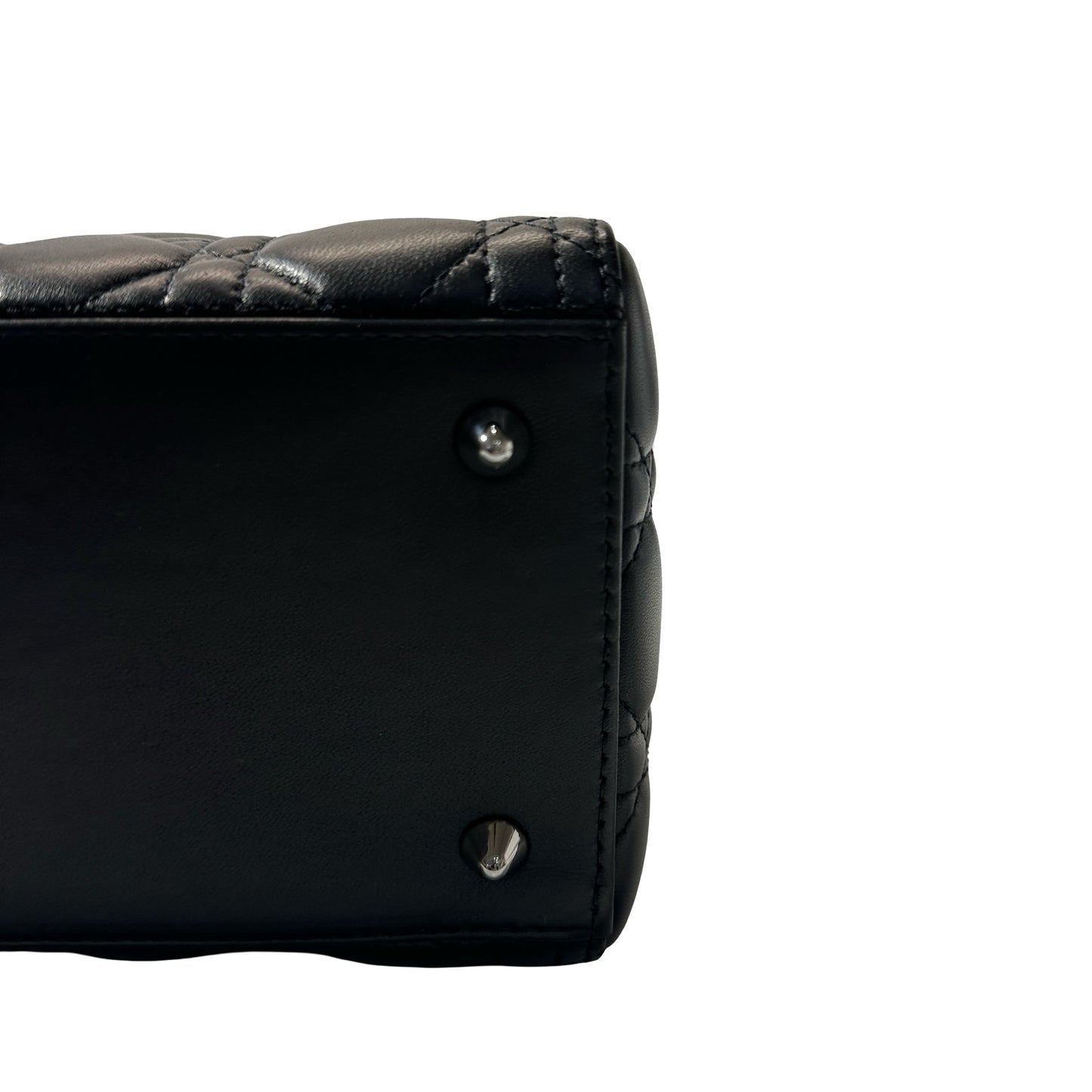 Used DIOR Lambskin Leather Lady Dior Medium Handbag Black
