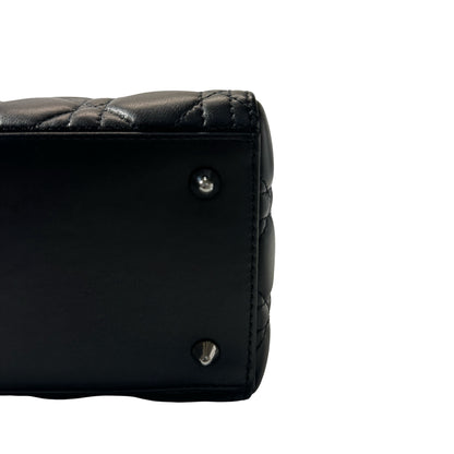 Used DIOR Lambskin Leather Lady Dior Medium Handbag Black