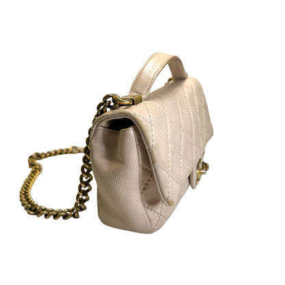 Used CHANEL Quilted Leather Kelly Flap Handbag Beige Gold Tone Hardware