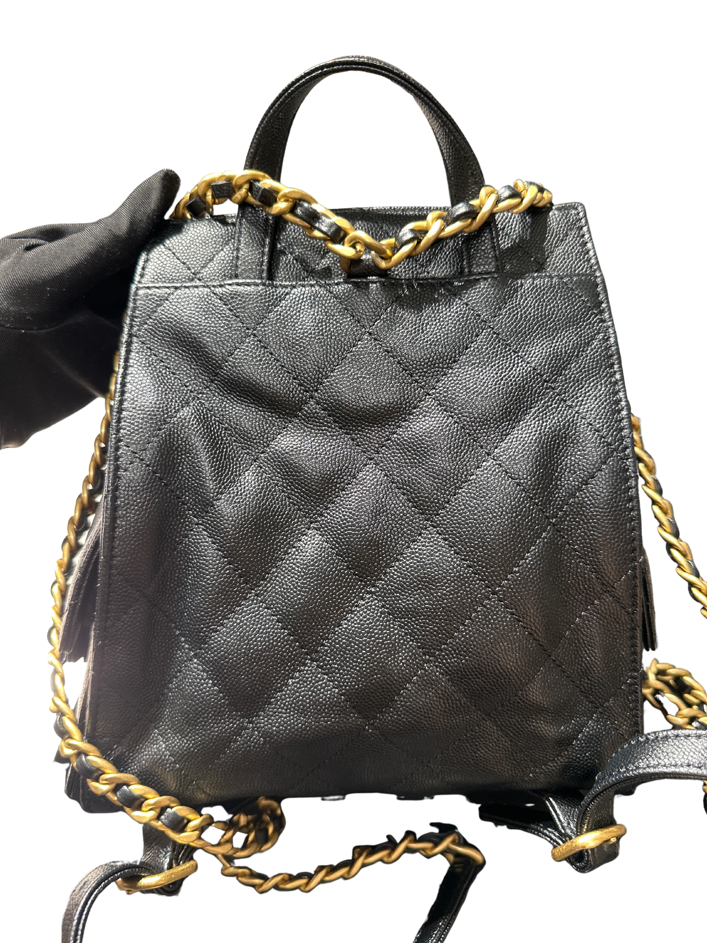 Used CHANEL Caviar Quilted 25 Backpack Backpack Black Gold