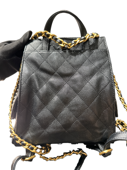 Used CHANEL Caviar Quilted 25 Backpack Backpack Black Gold